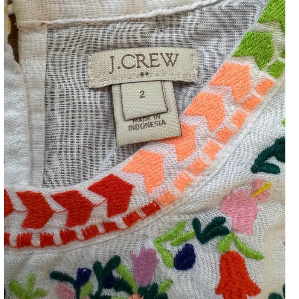 Crew Embroidered Yoke Sleeveless Top Linen Blend Floral Boho Size 2 - Picture 4 of 7